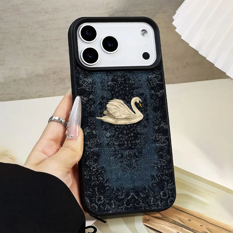 Elegante Handyhülle mit weißem Schwanenmuster für iPhone 18 17 Air 16 e 15 14 13 12 11 Pro Max Plus SE 2020 2022 Funda Coque