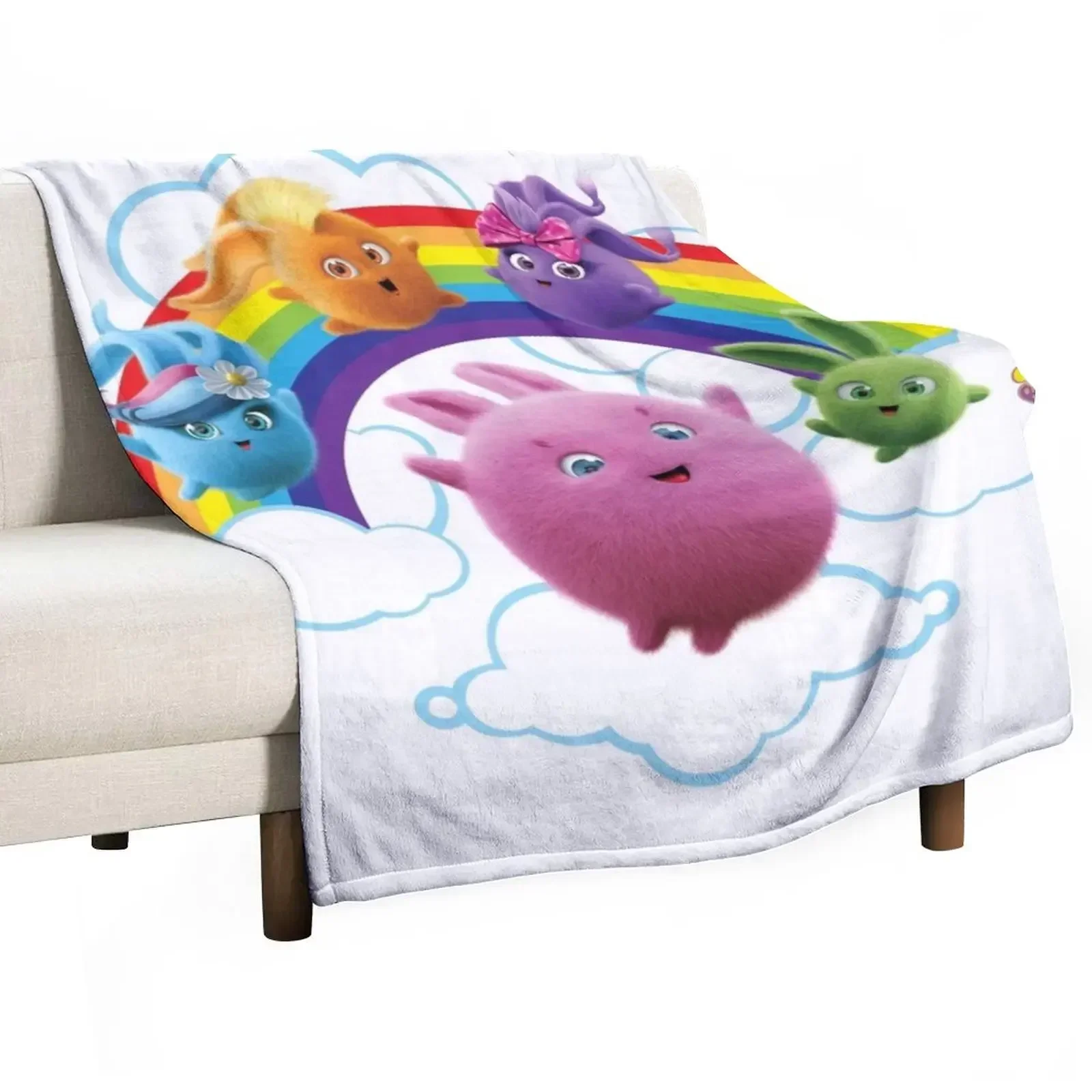 

Sunny Bunnies - Rainbow Bunnies Throw Blanket warm winter Retros Blankets