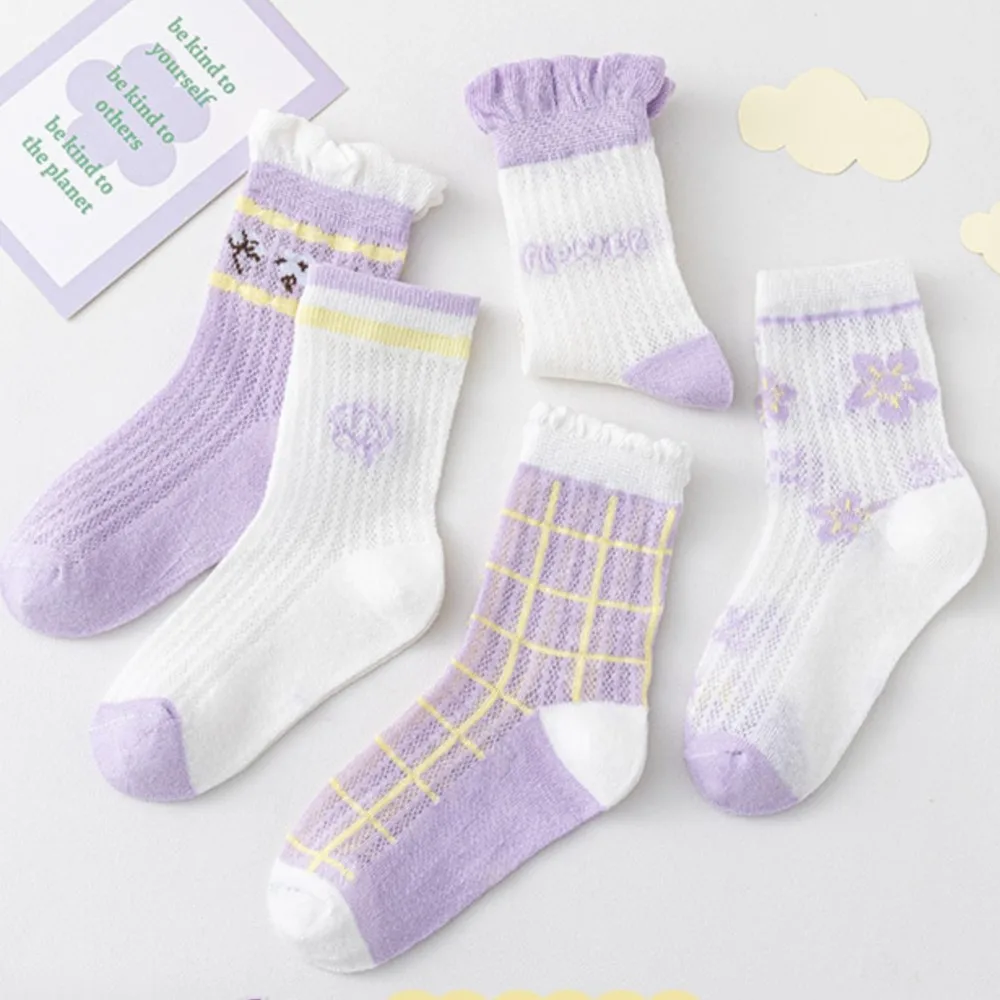 Summer popular children's socks lovely girl mesh tube sock purple flower cartoon cuhk kids sokken