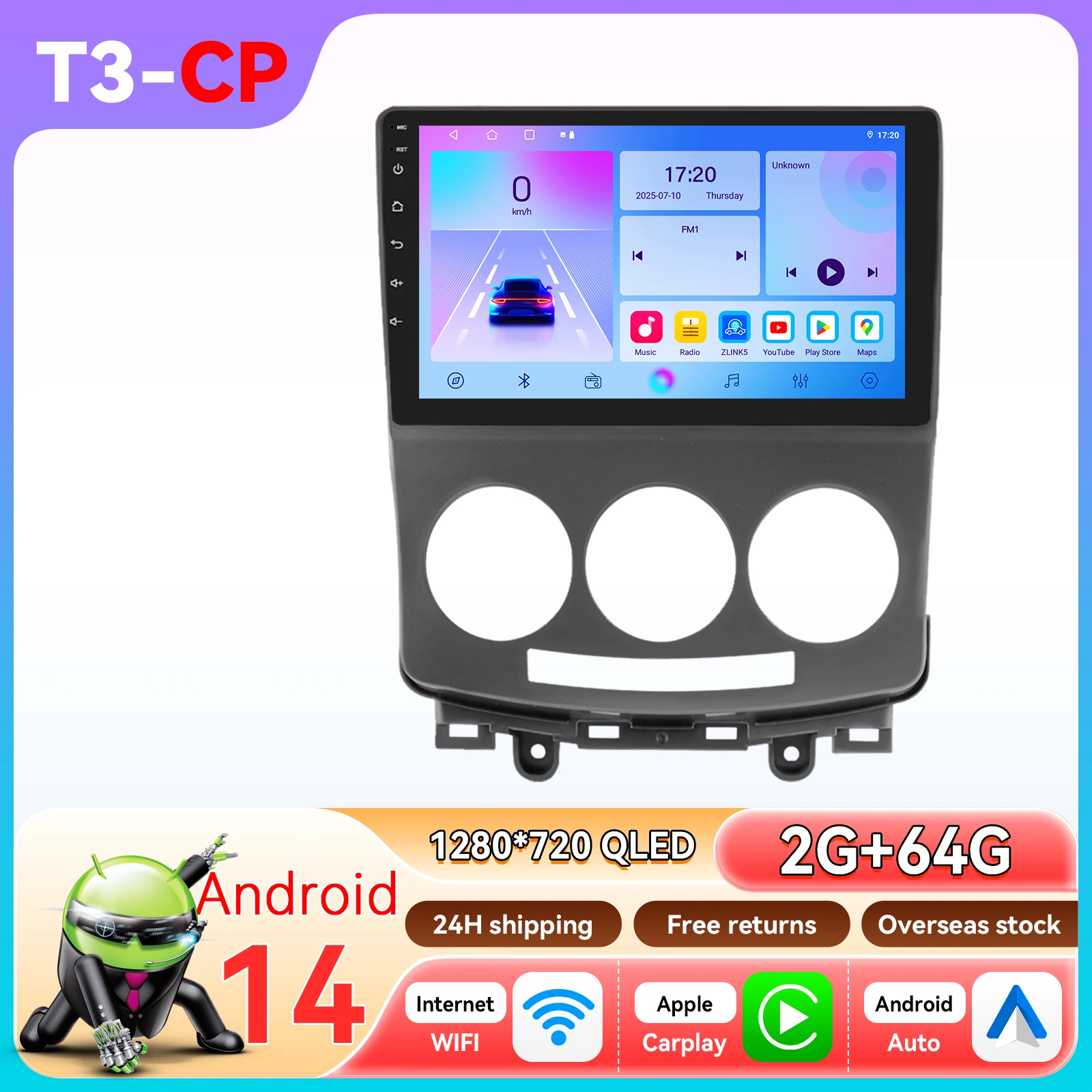 Android 14 autoradio voor Mazda 5 2005 - 2010 Draadloze CarPlay Auto Intelligente systemen Autoradio Multimedia Speler 2din 360 Cam