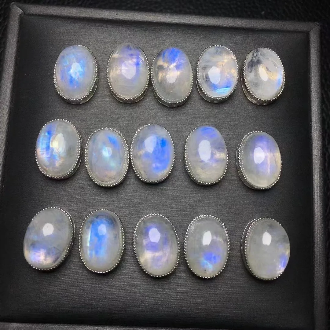 

1 Pc Fengbaowu Natural Blue Moonstone Oval Cabochon Beads 925 Sterling Silver DIY For Bracelet Pendant DIY Accessories