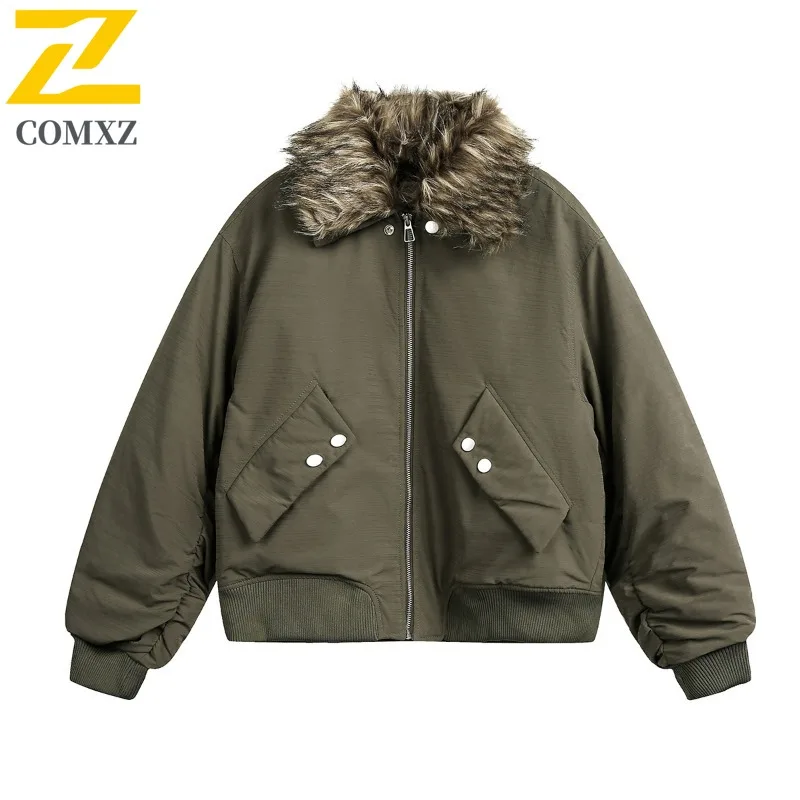 

COMXZ Men's Cotton Padded Jacket 2025 Solid Color Warm High-Quality Ski Trip Winter Jacket Street Stylish Feature Winter Padding