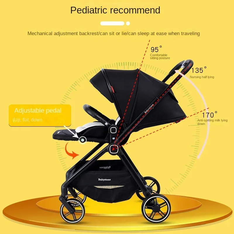 Two-way Seat High Landscape Lightweight Foldable Stroller Can Sit and Lie Down Four-wheeled Newborn Baby Walker Baby Stroller