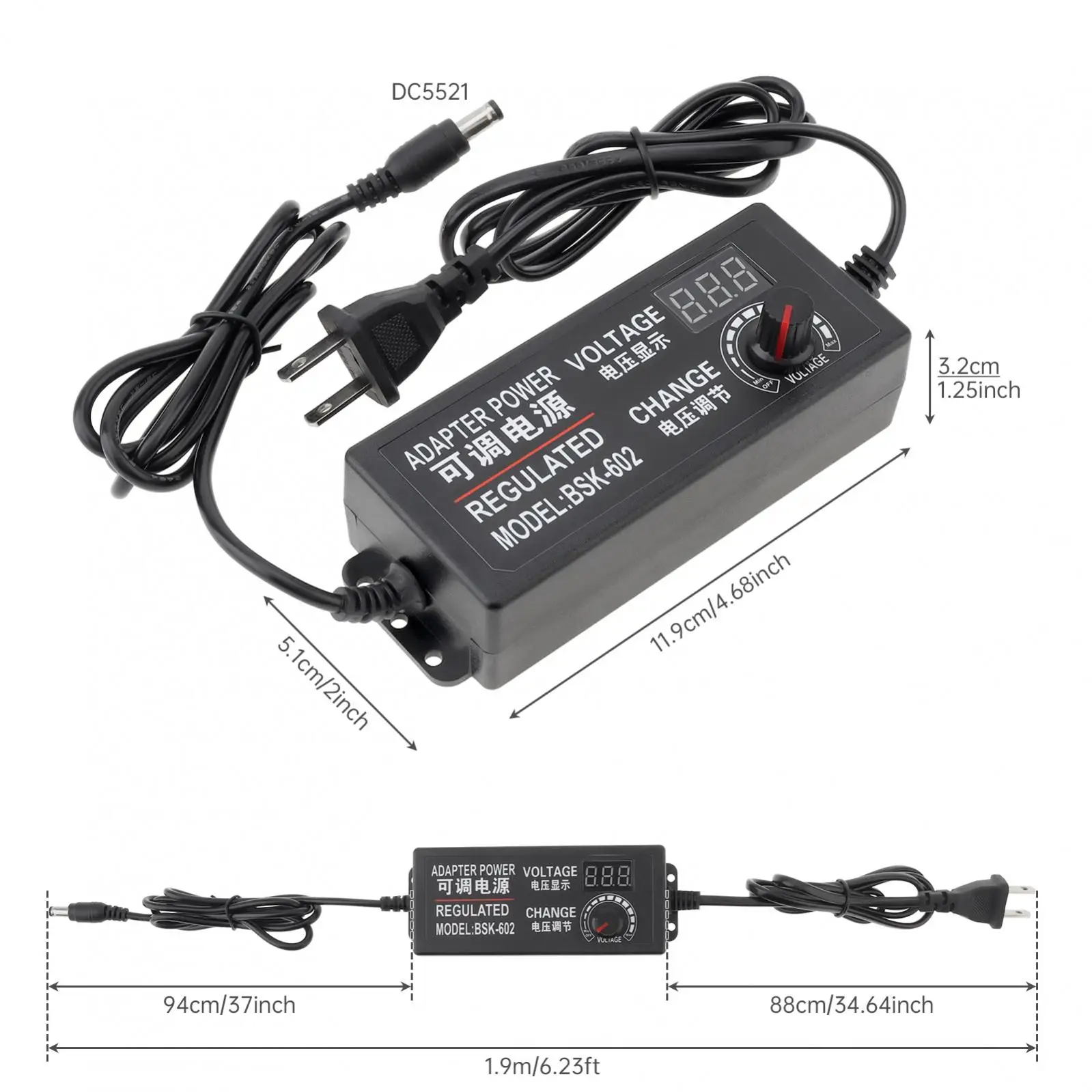 100V-240V AC to DC Converter Transformer 60W Adjustable Power Supply Adapter Variable Switching Power Adapter