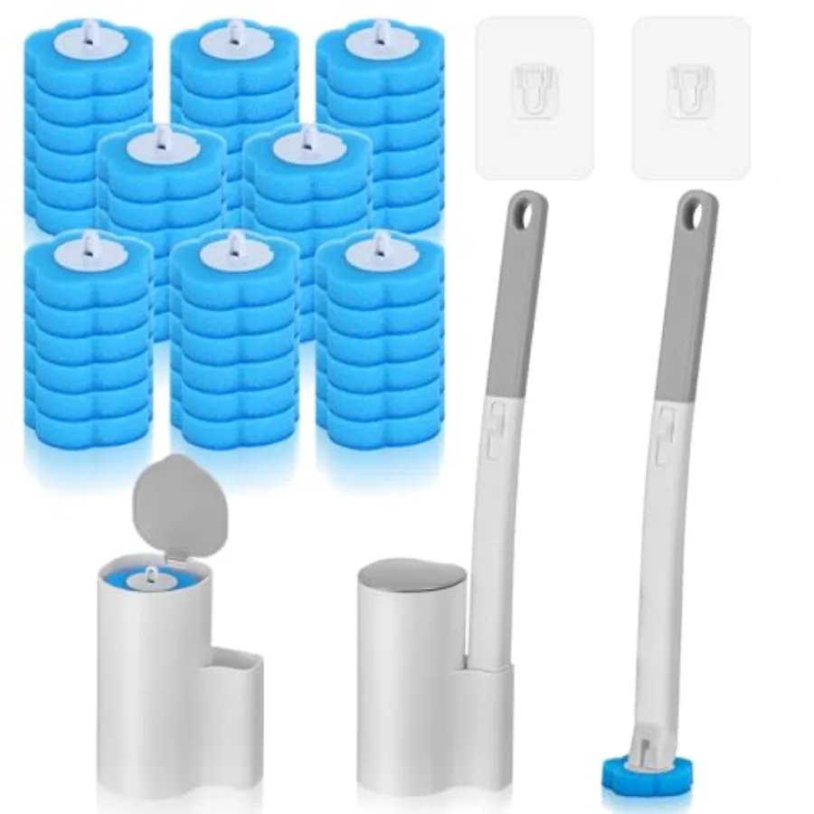 

2 Pack Disposable Toilet Brush and Holder Set Automatic lid-Opening and Closing Toilet Brush with Holder 48 Refills for Bowl Cl