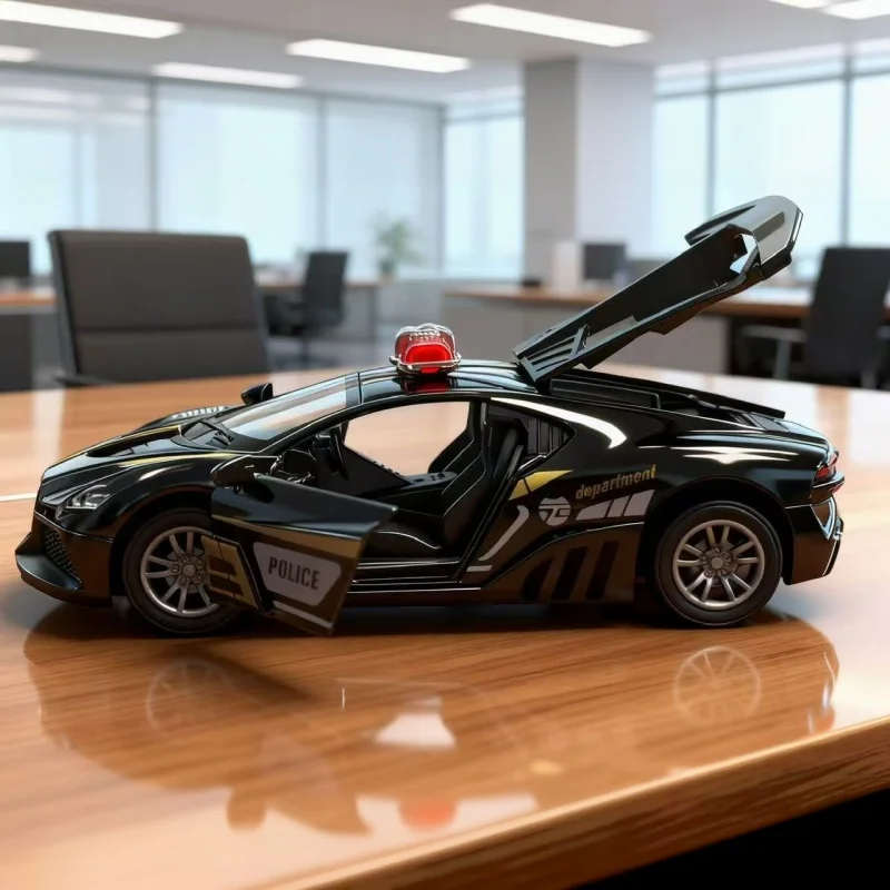 1/36 Die-Cast Police Car Model, Open the Door to Pull Back the Metal Car, Decorative Collectible Model view 4