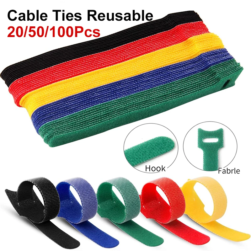 

20/50/100Pcs Reusable Hook and Loop Cable Ties Multi-Purpose Wire Ties Cord Organizer Adjustable Cable Organizer Management