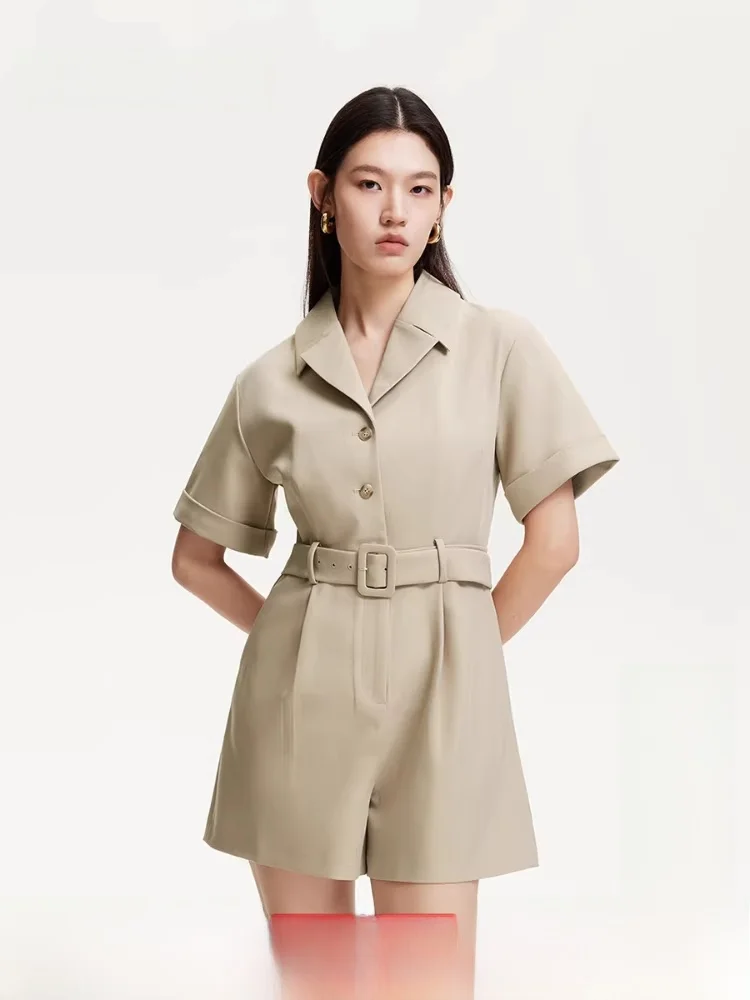  Casual One-Piece Pants Women's Spring New Collar Belt Design Double Side Fake ket Versatile Comfortable Fit