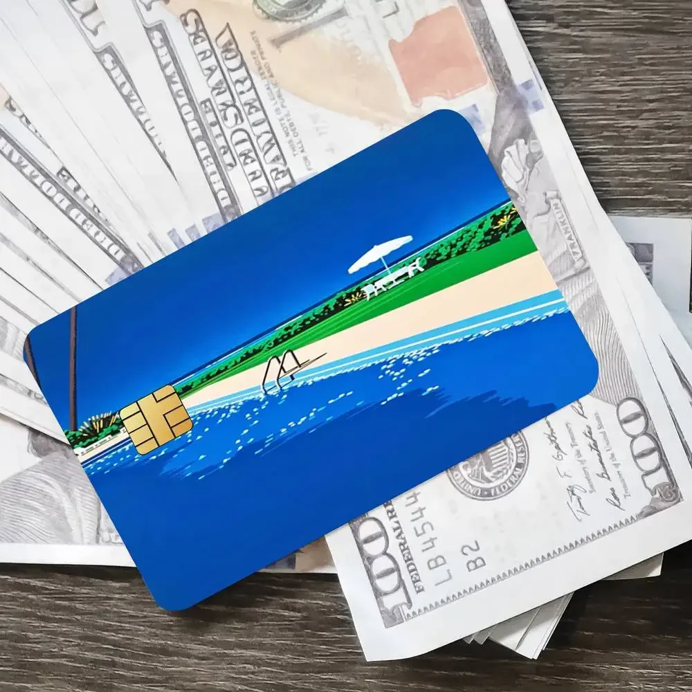 Hiroshi Nagai Waporwave اليابان شاطئ مدينة الصيف المشارك الائتمان الجلد غطاء بطاقة ملصقات 4 قطعة فيلم حافلة تمرير الجبهة الديكور البنك