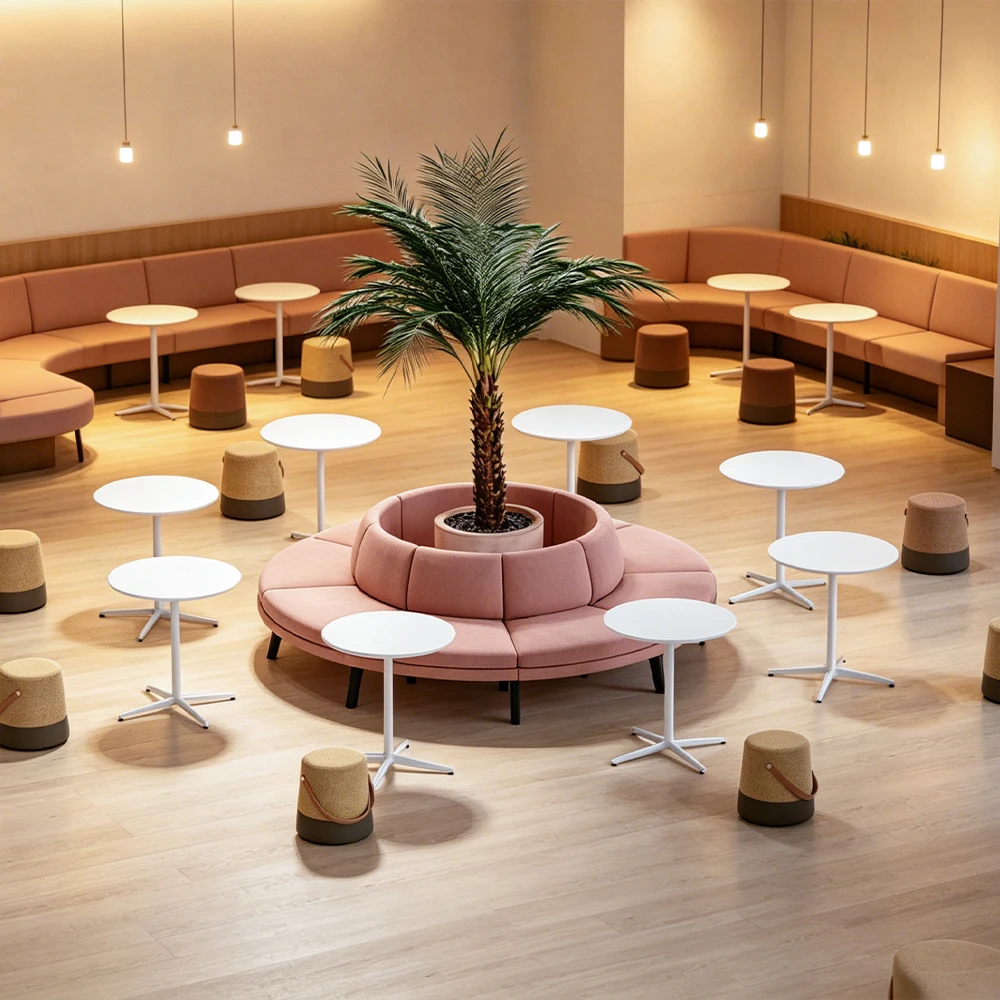 & Custom Circular Plant Surround Sofa - Modular Round Seating for Cafe Restaurant Hotel Lounge Office Breakout Area - Upholstere