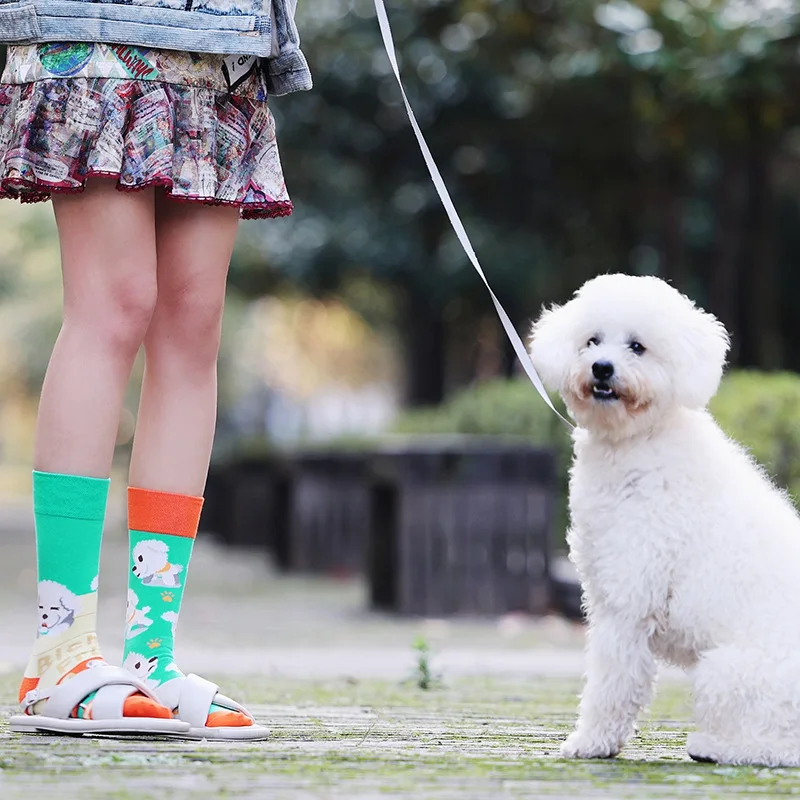 New Animal Pattern Puppy Cat AB Asymmetric Mandarin Duck Trendy Socks Medium Long Tube Cotton Lovers Socks