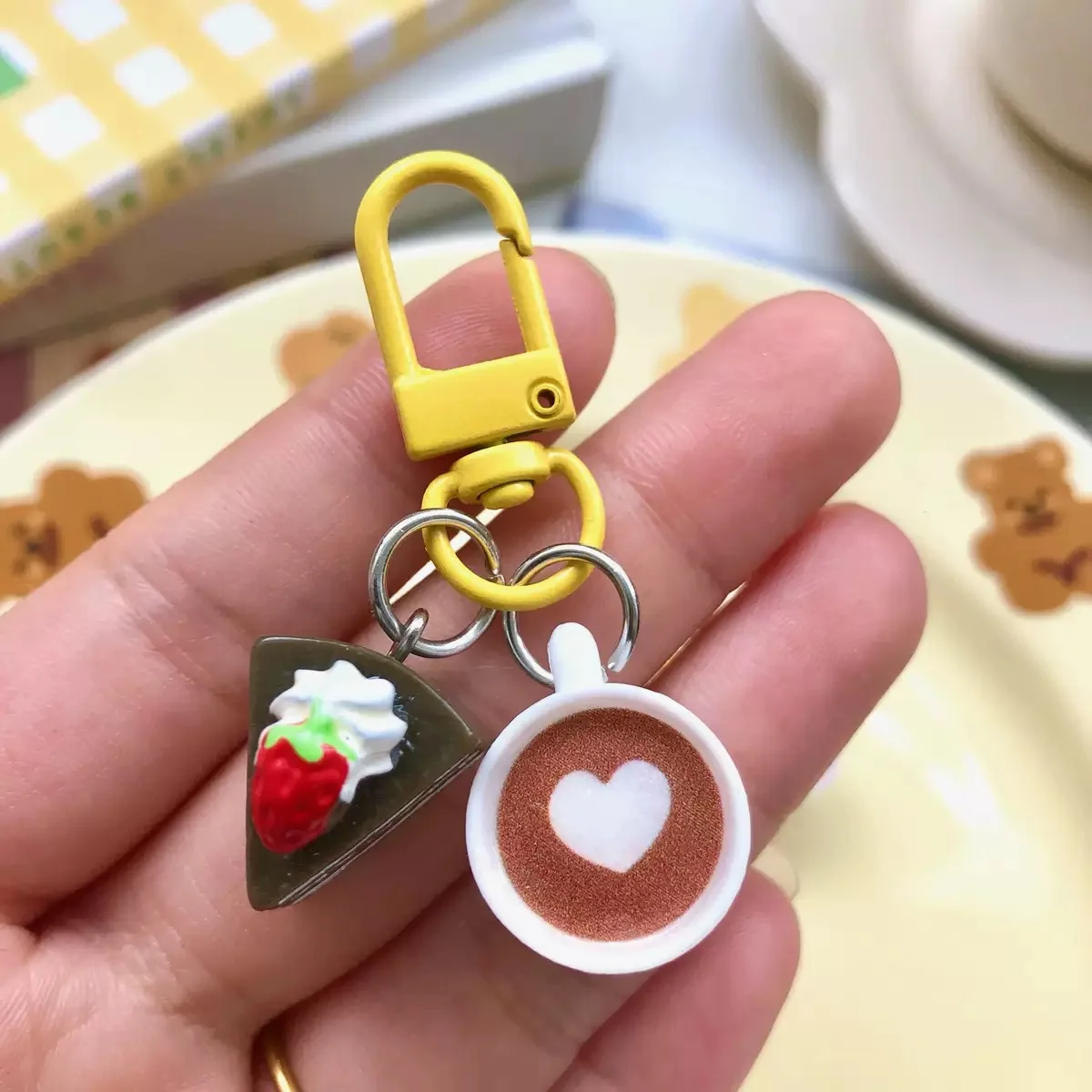 Creative Coffee Cup Bread Keychain Simulation Tiramisu Cake Tart Poached Egg Food Keyring Backpack Pendant for Child Party Gift