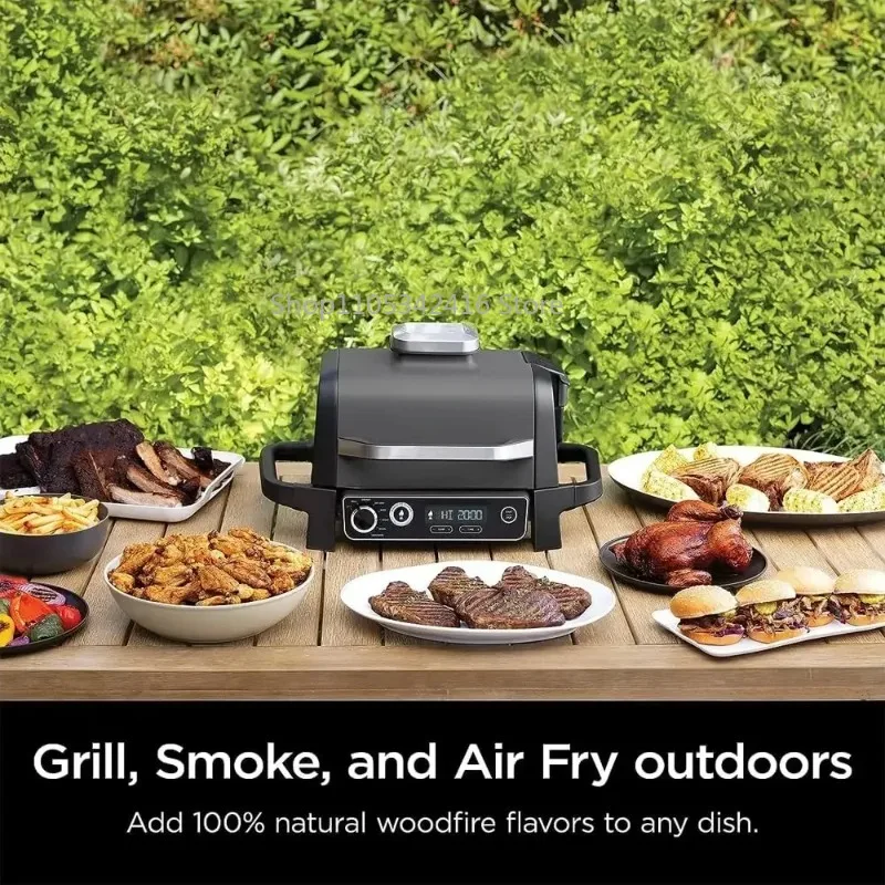 Outdoor Grill & Smoker 7-in-1 Air Fryer, Woodfire Pellet Portable Grill for Bake Roast Broil