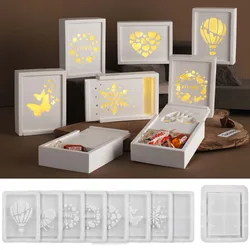 Square Gift Box Mirror Silicone Mold DIY Hollow Rabbit Butterfly Love Lamp Silhouette Molds Plaster Resin Craft Making Home Deco