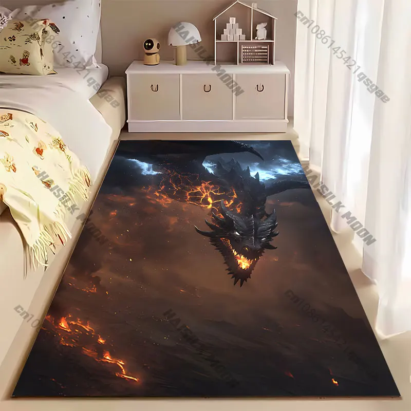Fiery dragon soaring through destruction carpet Yoga living room room decor children's crawling mat doormat area rug