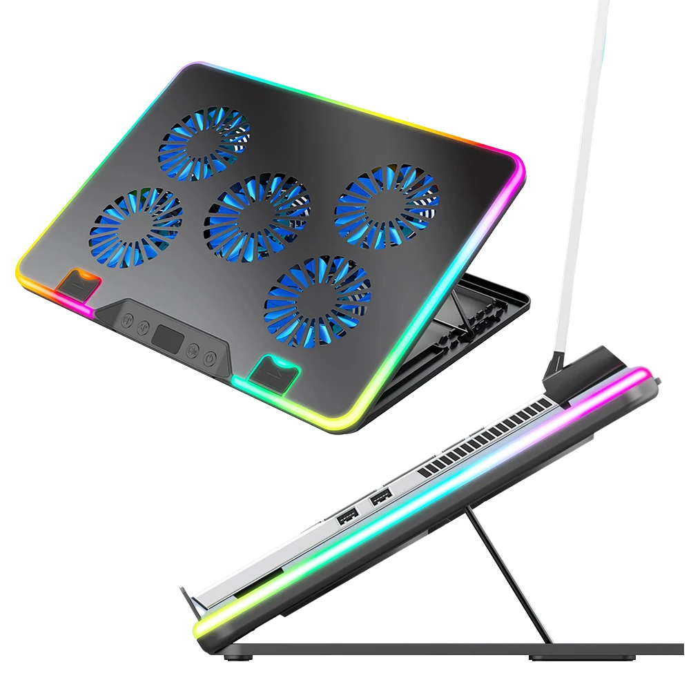 Notebook Stand with 5 Quiet Fans Notebook Cooler Height Adjustable 2 USB Ports for 11-17.3in Computer PC Notebook Gaming Laptop
