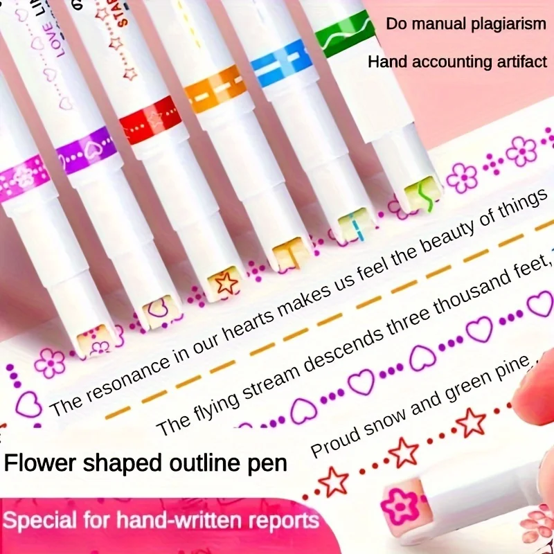 6 teile/satz Blumen Umriss Stifte Rolls pitze Kurve Liner Text marker Stift hochwertige Student Markierung Schlüssel marke Bild Briefpapier