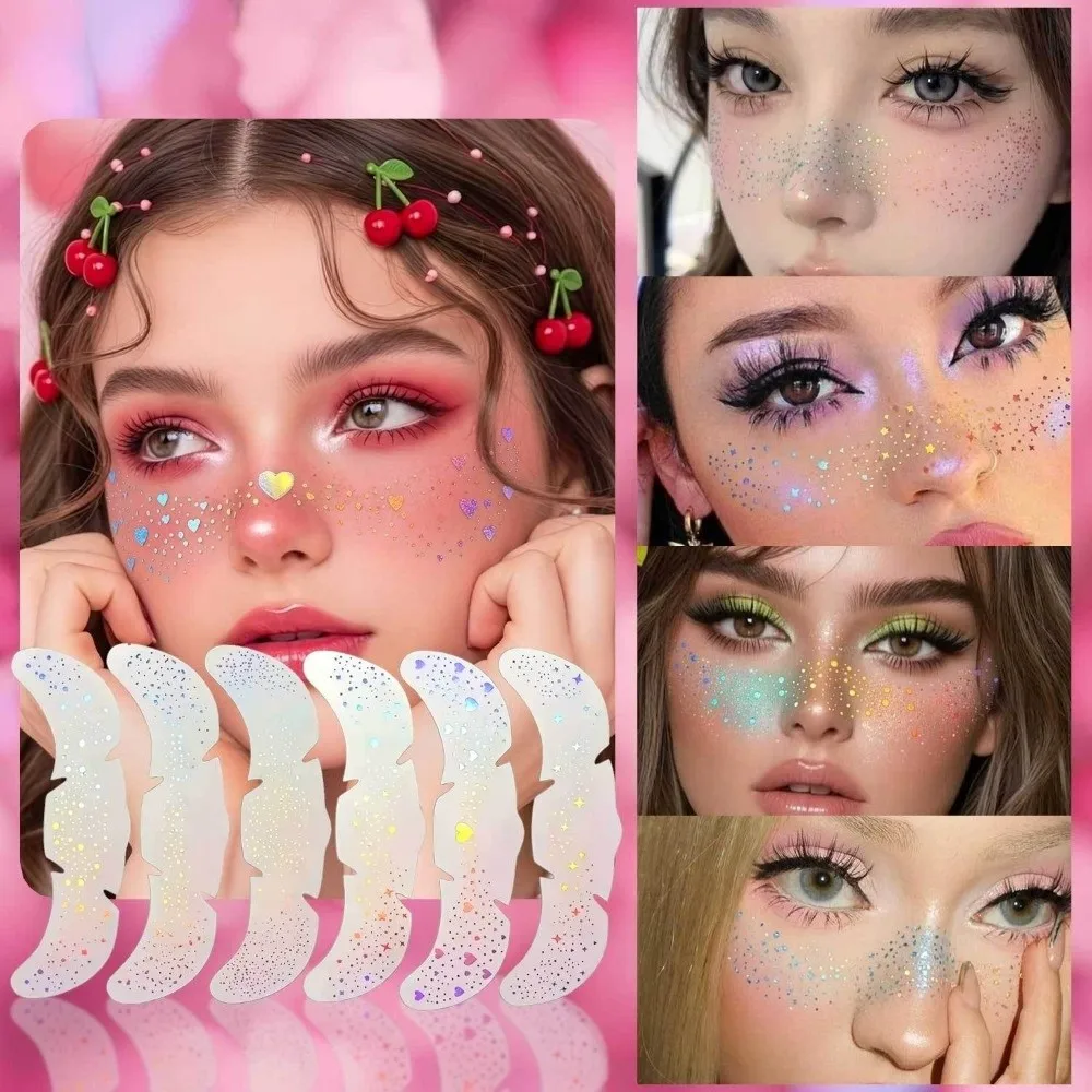 

6pcs Sexy Metallic Radiation Fake Freckles Golden Silver Waterproof Temporary Stickers Face Makeup Patches Body Art