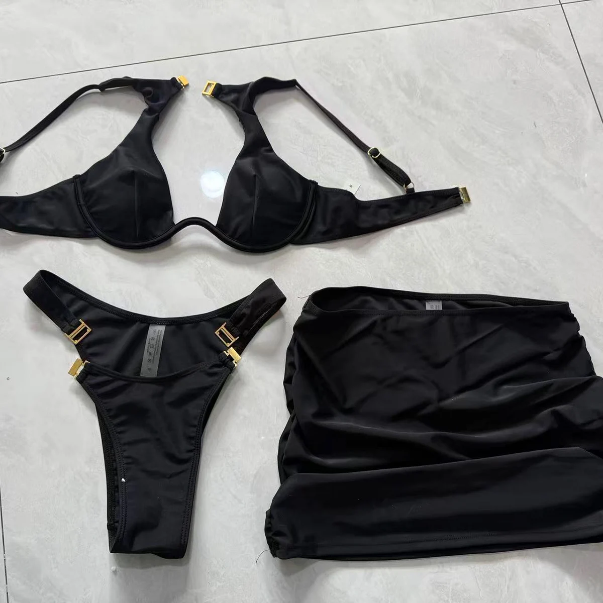 3-teiliger Bikini 2025 Sexy Damen-Badeanzug, Bademode, weiblicher Bikini-Set, Push-Up, Strandmode, Badeanzug, Rock, Badeanzug, Vertuschungen