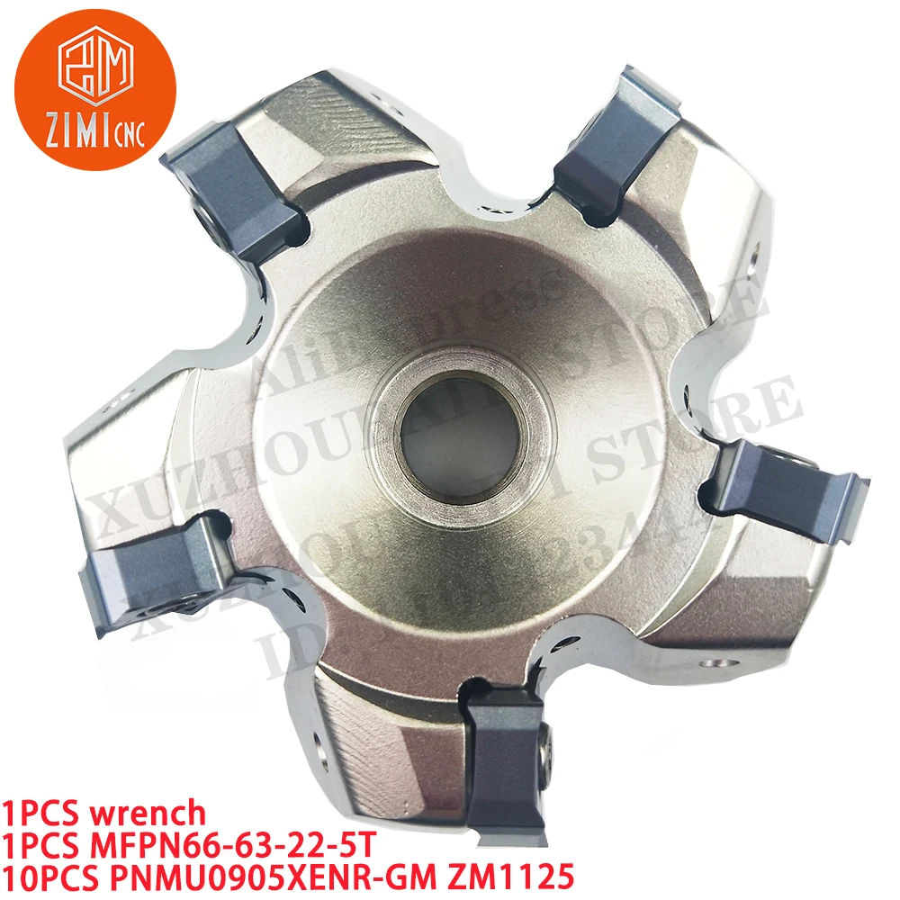 1PC MFPN66-63-22-5T Face Milling Cutter Milling Tool + 10PC PNMU0905XENR-GM ZM1125 CNC Tool Carbide Milling insert +  1PC wrench