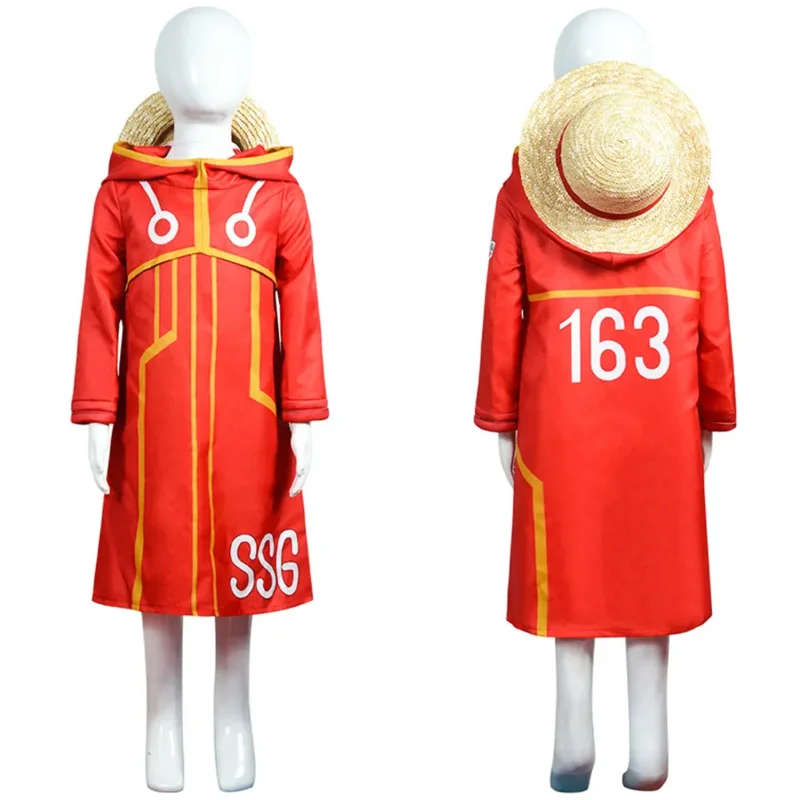 Kids Luffy Cosplay Anime One Disguise Costume Coat Pants Hat Children Beach Clothing Halloween Party RolePlay Suit