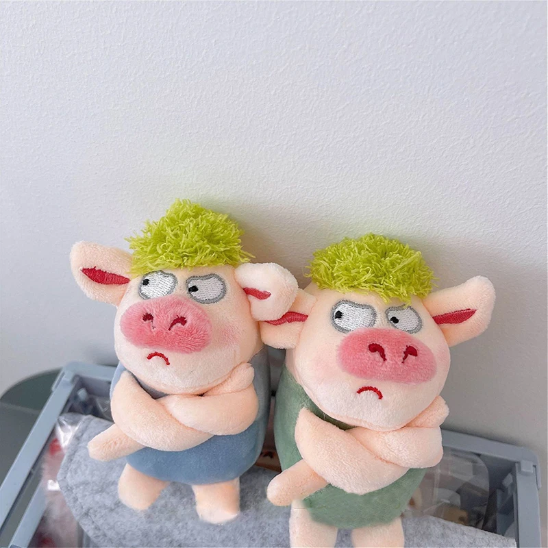 Adorable Animal Keychain Exquisite Workmanship Green Hair Plush Animal Angry Pig Doll Pendant for Decoration