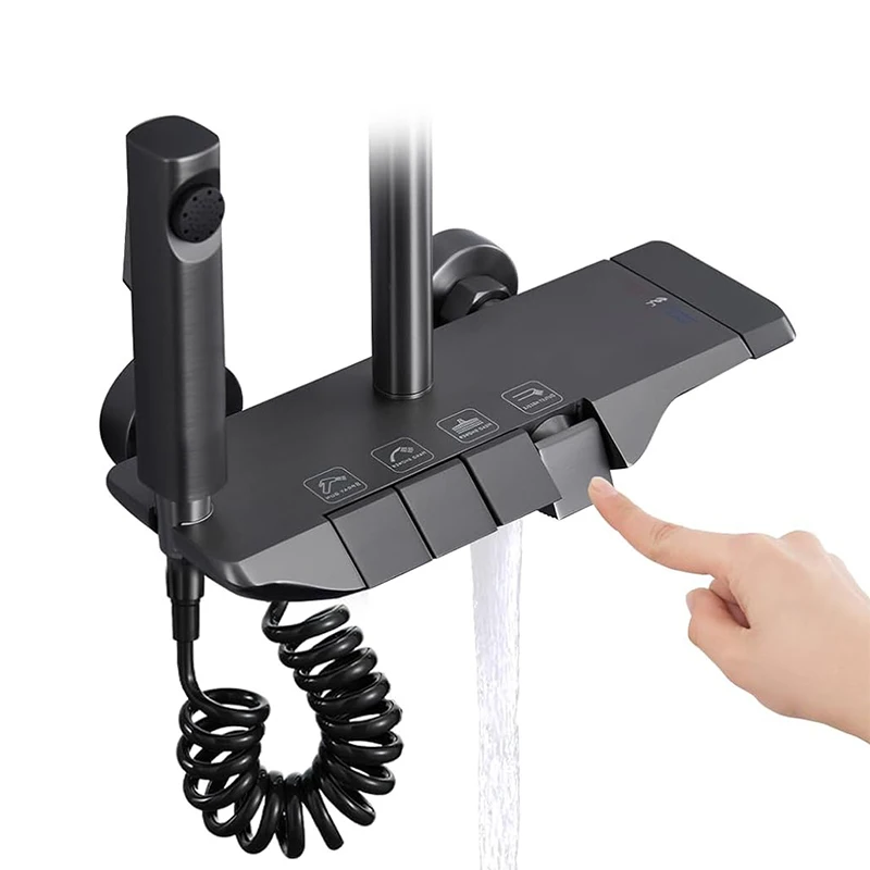 Modern Wall Mounted Rainfall Brass Complete Bath Shower System Mixer Set Bathroom Piano Shower Set