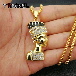 Hip hop New Iced Out Egyptian Pharaoh Pendant 316L Stainless Steel Bling Rhinestone Men's Women Pendant Necklace Punk Jewelry