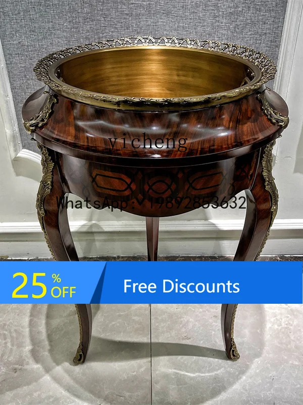 Furniture Red Wine Decanter Copper Heartwood Solid Wood Round Corner Table Brass Accessories Side Table