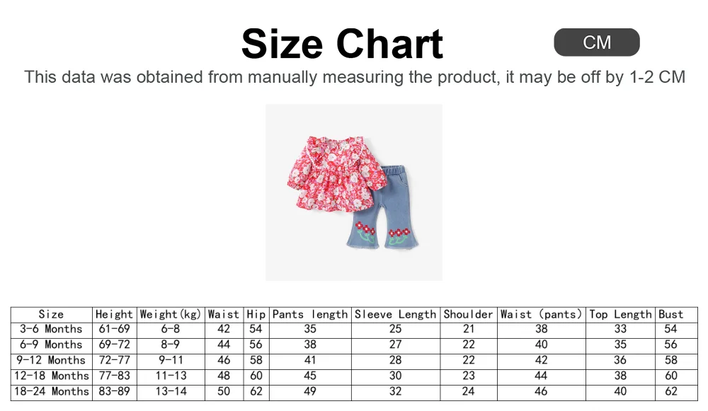 PatPat 2 Pieces Baby Girl Sweet Floral Ruffle Top and Denim Flares Set Soft and Comfortable Perfect for Outings