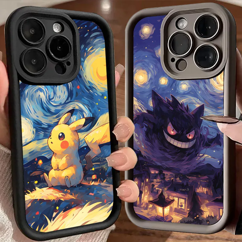 Pokemon Gengar Pikachu Bulbasaur Anime Soft Silicone Case For iPhone 16 Pro 14 15 Plus 11 12 13 Mini Pro Max Coque Phone Cover