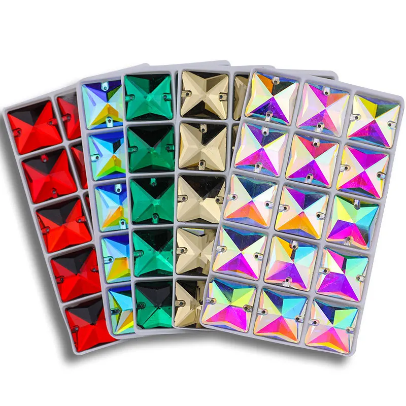 

Square All Sizes Glass Crystal AB Rivoli Sewing Stones Flatback Sew on Rhinestones For Garment Clothes Bags
