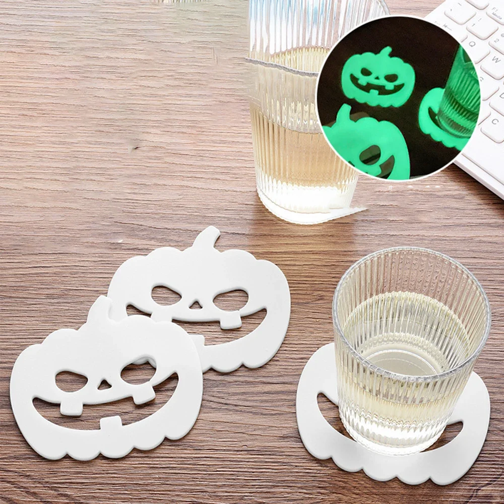 Glowing Ghost Pumpkin Coaster Set Silicone Heat Resistant Cup Mat Table Placemats for Kitchen Decor Spooky