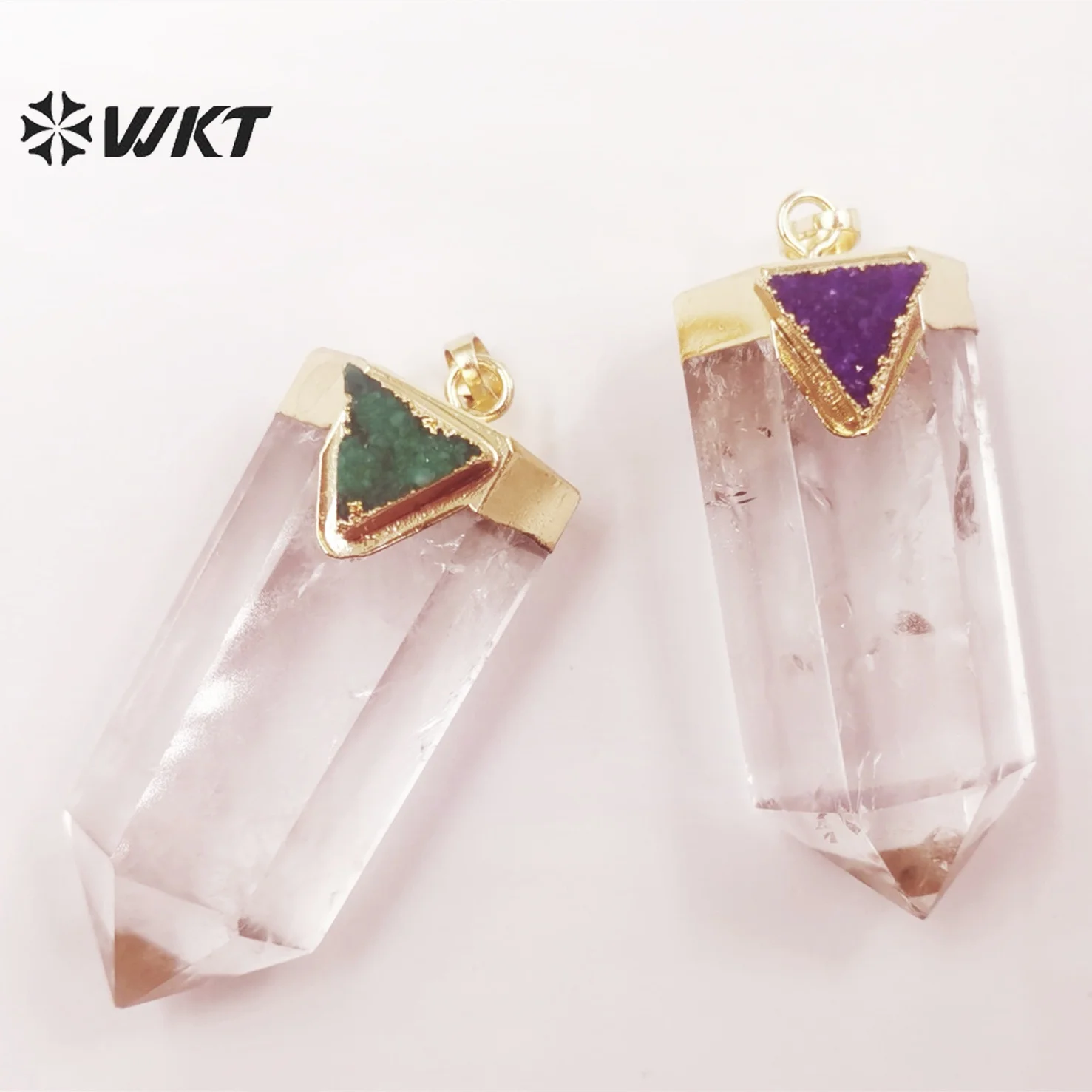 

WT-P1823 WKT Beautiful Natural Stone Pendant Bullet Shape Crystal Quartz Gold Plated For Ladies Necklace Jewelry Findings Gift