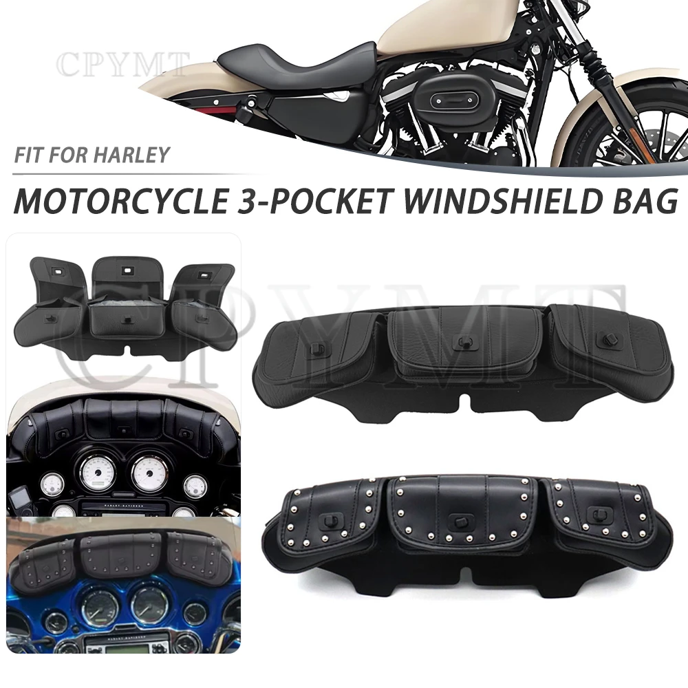 Motocicleta 3 bolsos preto pára-brisa batwing carenagem bolsa saco de couro do plutônio apto para harley touring electra street glide 1996-2013