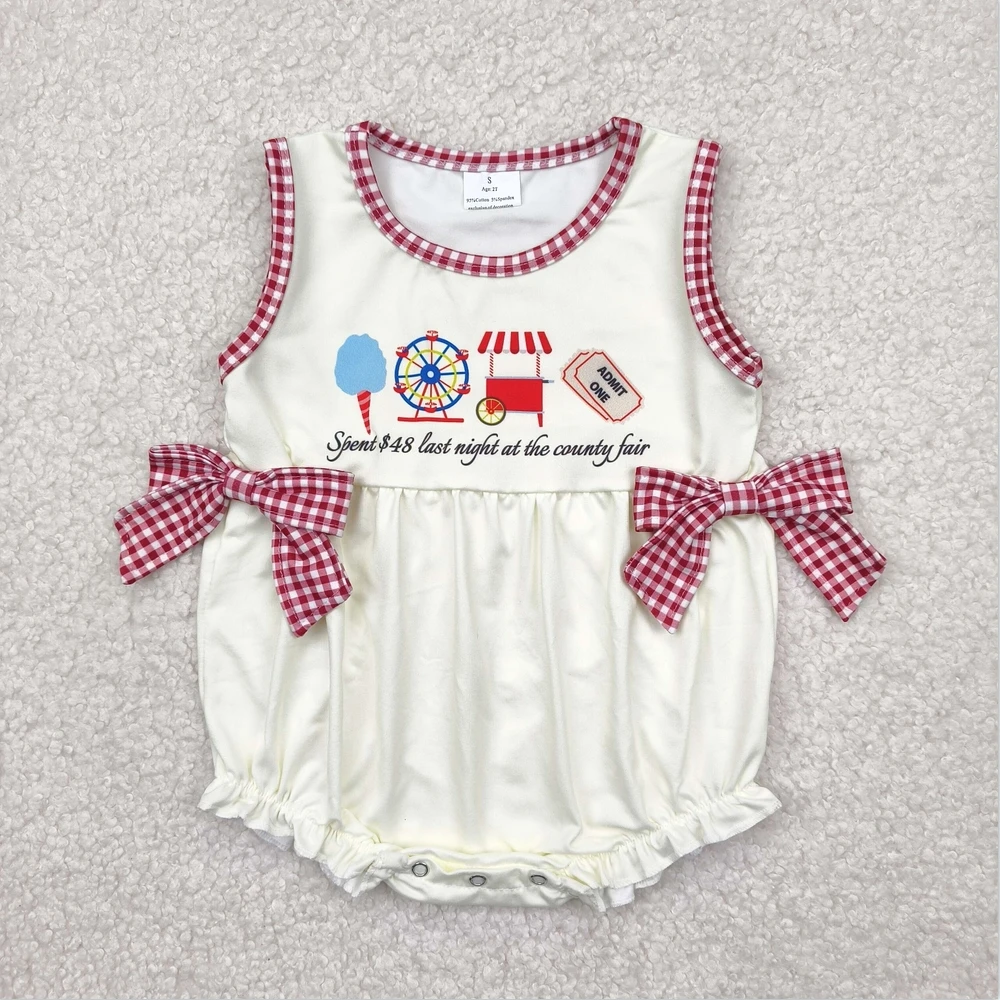 

Infant Baby Girls Boutique One-Piece Bodysuits Onesie Baby Girls Sleeveless Ice Cream Store Red Plaid Bows Ruffle Rompers