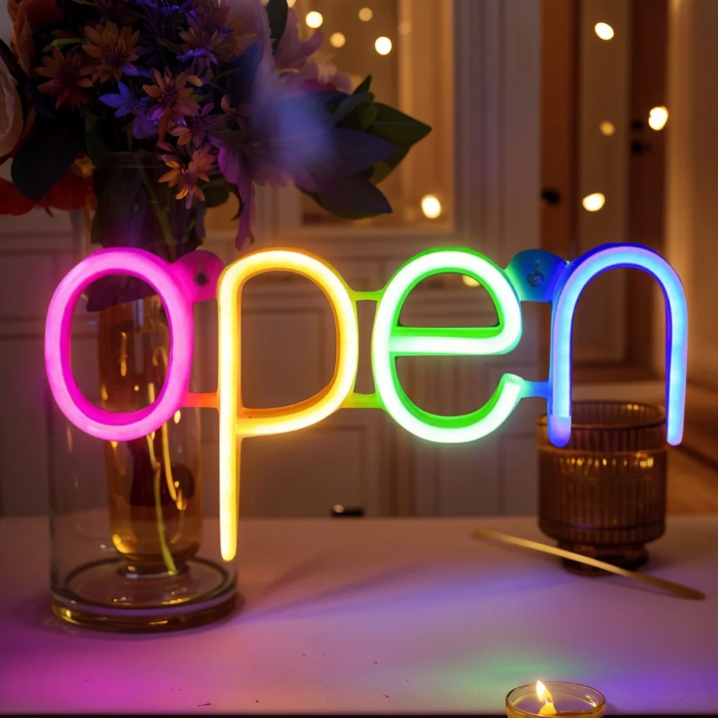 Artistic OPEN LED Neon Lights USB/Battery Powered for Holiday Parties Weddings Bars Cafes Game Rooms Commercial Lighting
