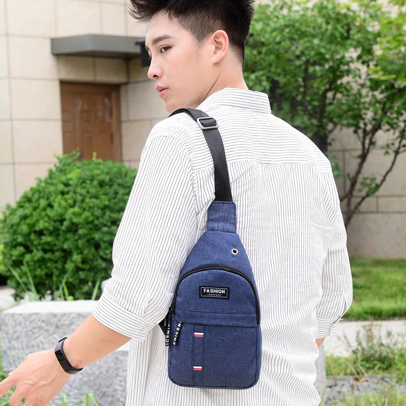 Korean Men Chest Bag for Outdoor Sports Travel Sling Bag Causal Single Shoulder Bag Crossbody Bag Oxford Chest Pack for Male