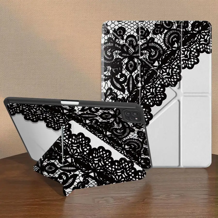 Tablet Case For iPad Air 8 M2 M3 3 12th 9th 10th Gen Mini 7 6 5 Pro M4 13 2025 2026 11th With Pen Slot Cover Hollow Lace Bow