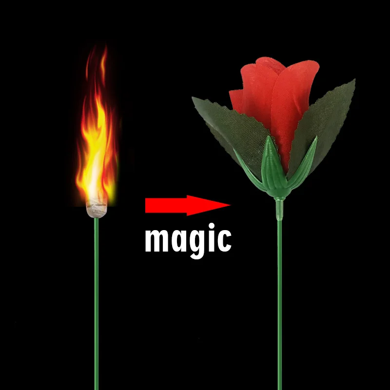 50pcs10pcTorch to Flower Fire Magic Tricks Flame Appearing Flower Professional Magician Fire change to Rose  Magic tricks props