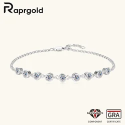 RAPRGOLD S925 Sterling Silver Bracelet for Women Round All Moissanite Charm Bracelets Chain Wedding Fine Jewelry Gifts pulseras