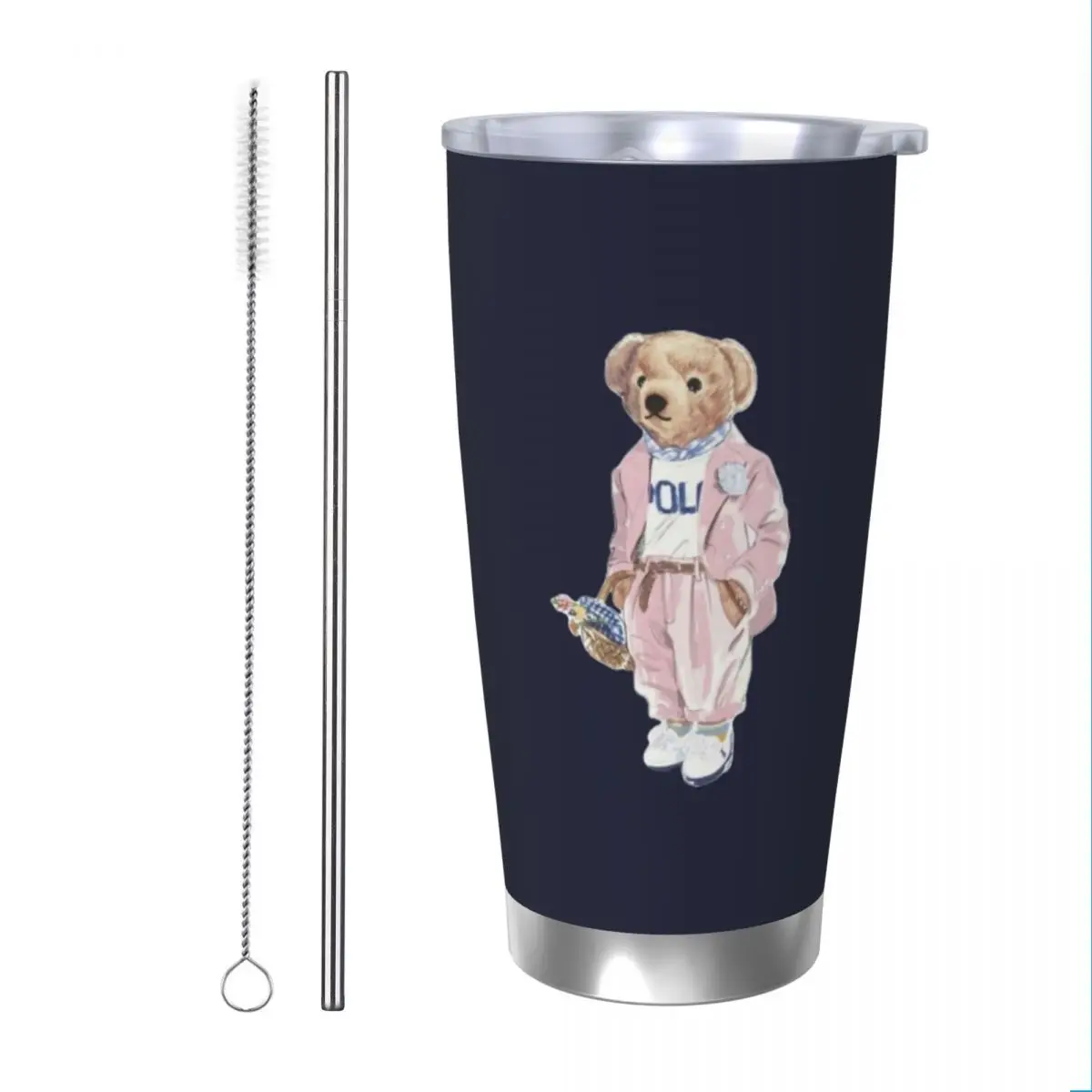 Ralph Bear 20oz Stainless Steel Car Mug Straw Thermal Iced Travel Cup Vacuum Insulated Coffee Hot Cup