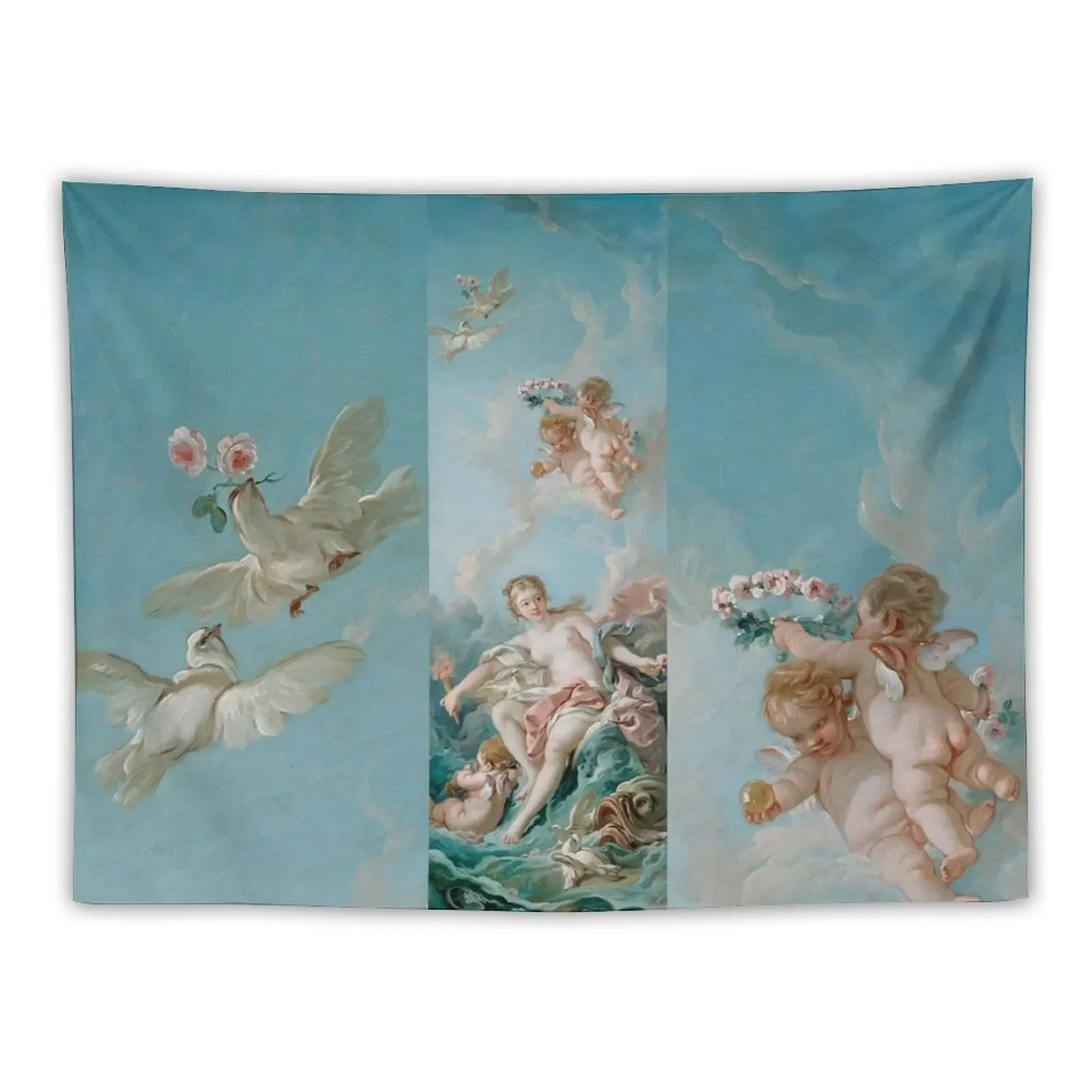 VENUS ON THE WAVES ,White doves and Cupids by Boucher Tapestry Room Decor Decor For Bedroom Wall Decoration Tapestry