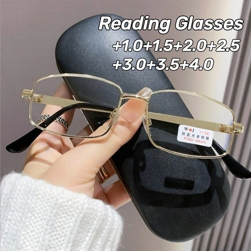 

Metal Square-Frame Presbyopia Glasses HD Blue-Light-Blocking Reading Glasses Unisex Business Eyewear Diopter +1.0 To +4.0
