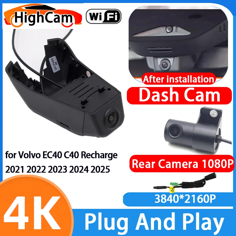 Caméra embarquée HighCam pour Volvo EC40 C40 Recharge 2021 2022 2023 2024 2025, enregistreur vidéo DVR 4K Wifi avec capteur G, caméra avant et arrière
