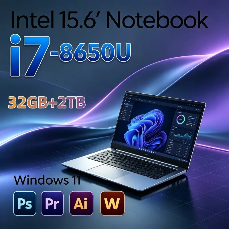 

15.6 Inch 120Hz Business Laptop Intel I7-8650U 32GB RAM 2TB SSD 5000mAh Large Battery Windows 11 Office Commercial Work Notebook