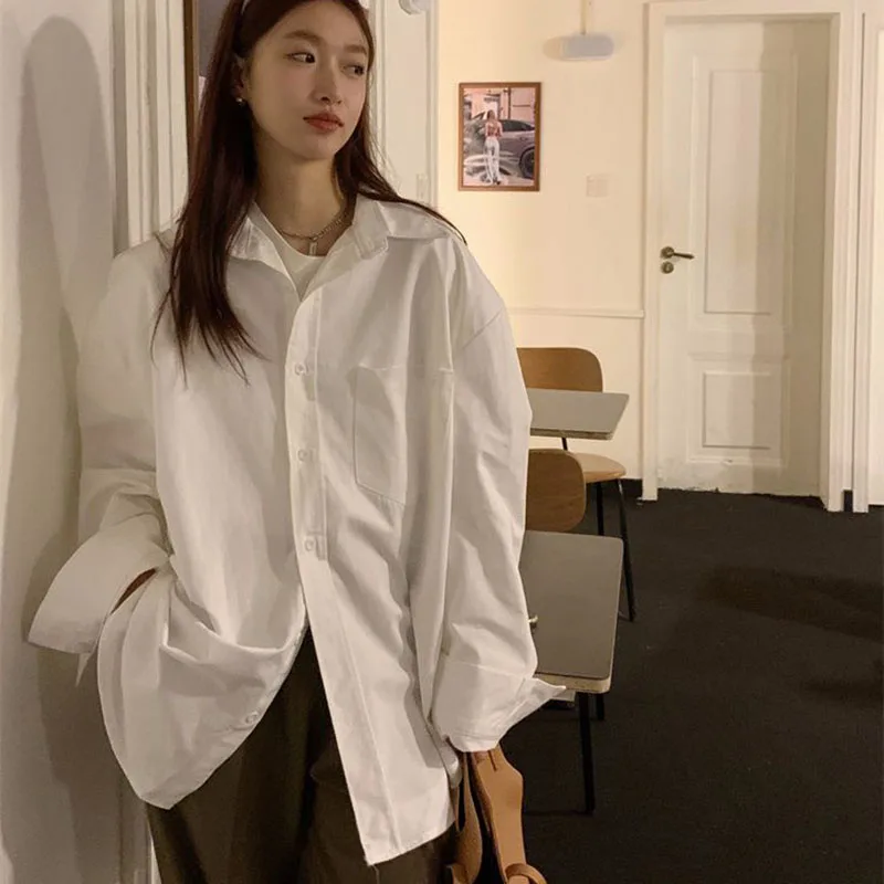 Xpqbb Korean Women Shirt Autumn New Casual Loose Long Sleeve White Blouses Female Harajuku All-match student Chiffon Shirts