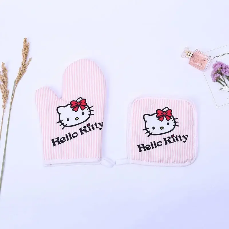 Hello Kitty Sanrio Kitchen Gloves Oven Mitts Kawaii Anti-scald Heat Resistant Insulation Non-slip Kitchen Tools Handkerchiefs