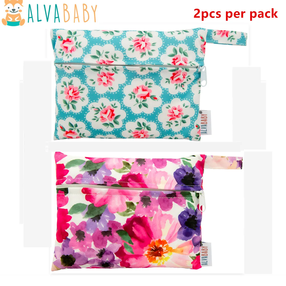 

2PCS Reusable Mini Wet Bags 18.5cmx15cm Washable Cloth Bags with 1 Zipper for Menstrual Pads Breast Pads Baby Wipes Storage Bag