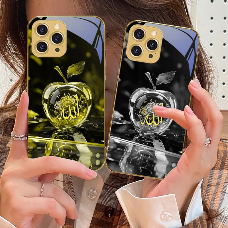 

Crystal For Apple Green For IPhone 16 Pro Max 15 P ro 14 13 Plus 12 Mini 11Pro Max XS Max XR Golden tempered glass phone case